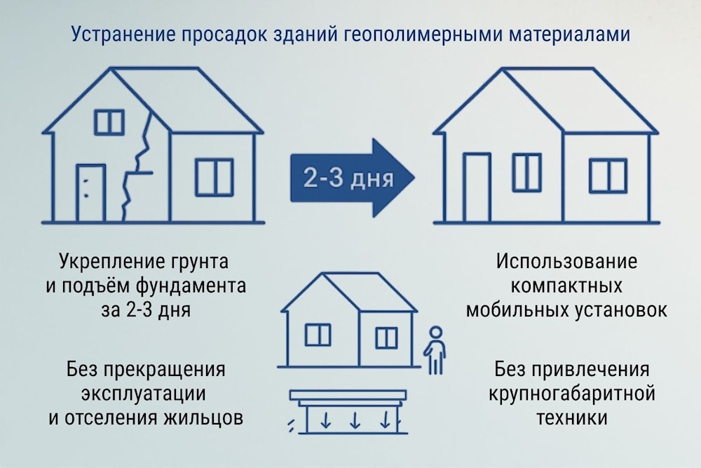 Устранение просадок зданий геополимерными материалами